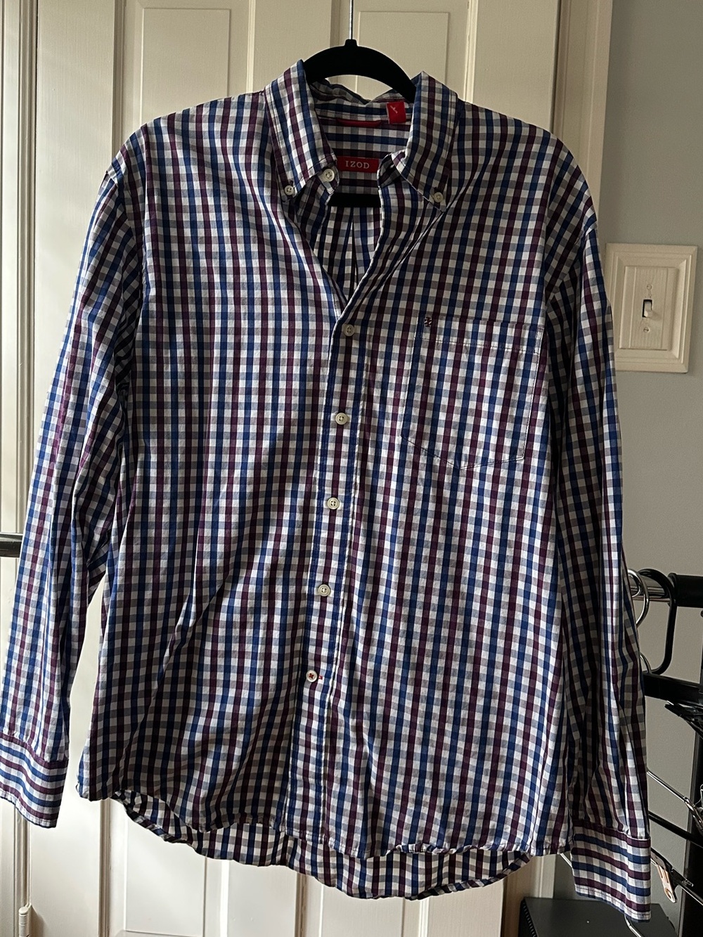 Izod Men's Blue, White & Red Check Button-Down Shirt